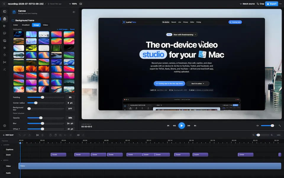LumaTake product interface